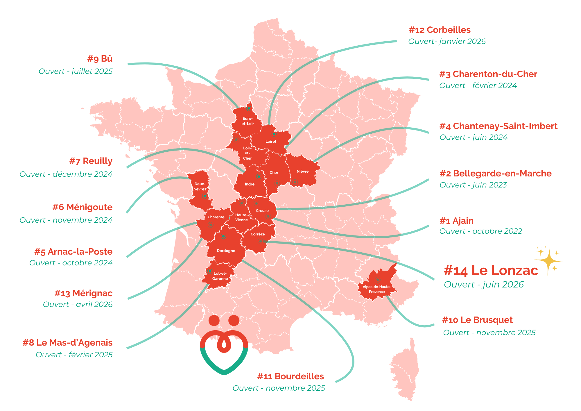 Carte de l'ouverture de nos centres au 1er juin 2026